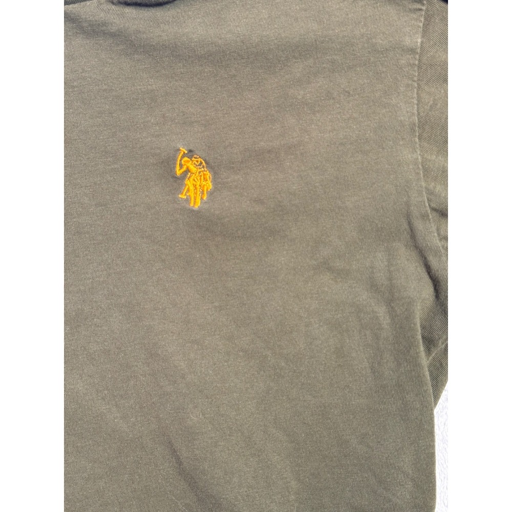 US Polo Assn Boys XS Olive Green Short Sleeve Crewneck T-Shirt Orange Logo - Picture 2 of 6